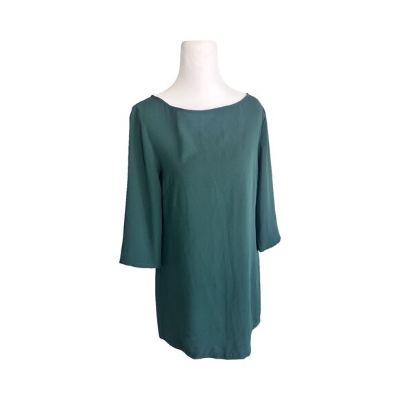 Leith Forest Green Boatneck Crepe Dress 3/4 Sleeves Holiday Wedding Guest Small - Picture 1 of 4